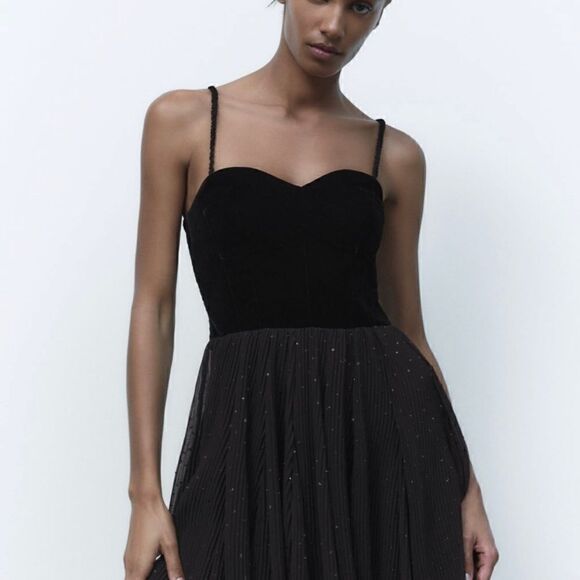 NWT Zara velvet dotted mesh dress - Picture 3 of 10